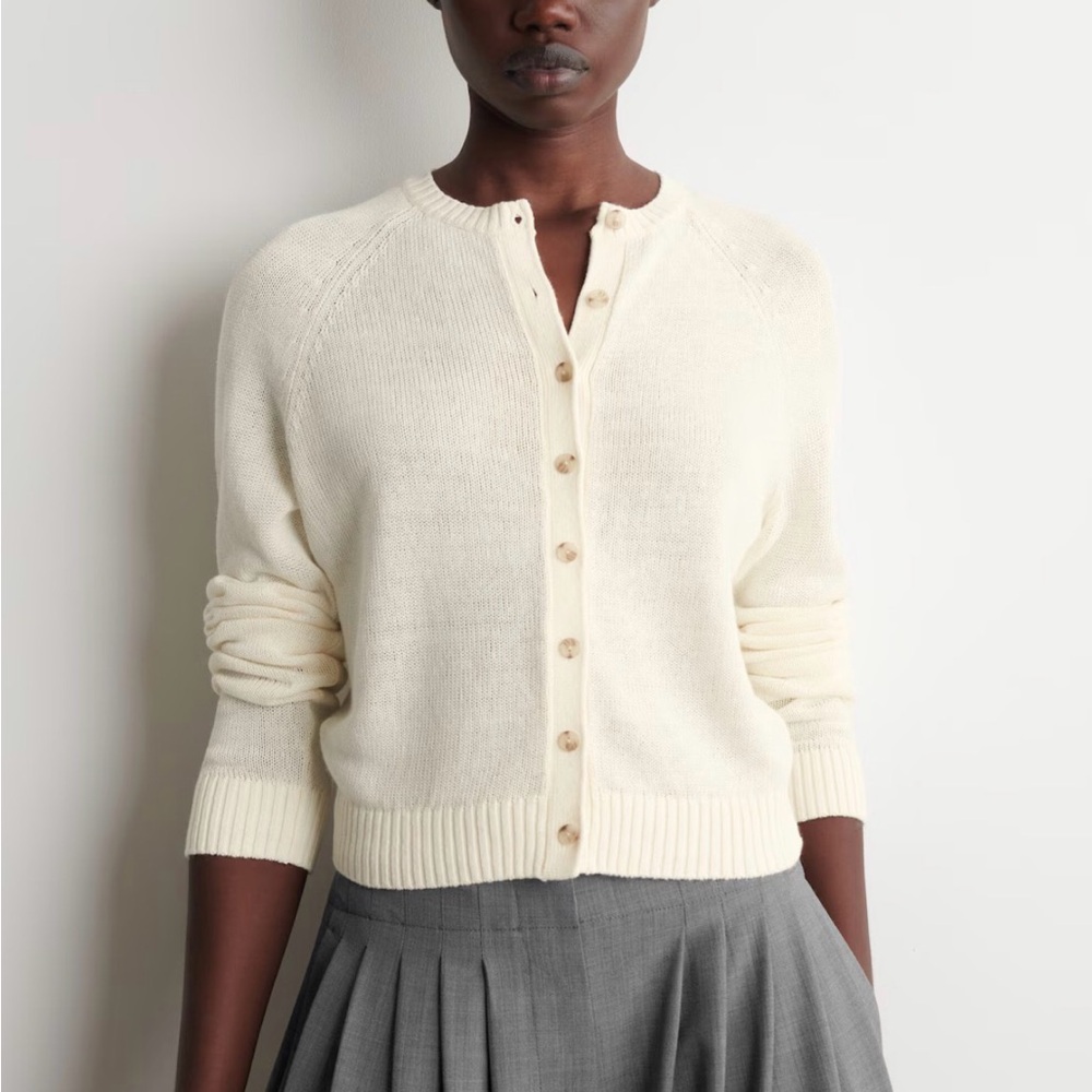 Classic Cos Ecru Button-Front Women's Linen Sweater Cardigan - current style